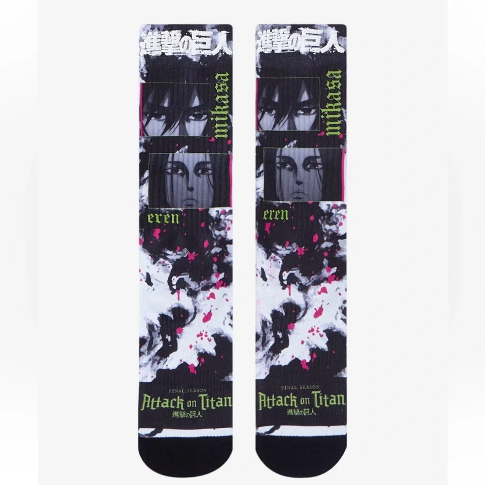Attack On Titans‎ Eren & Mikasa Collage Crew Socks Hot Topic